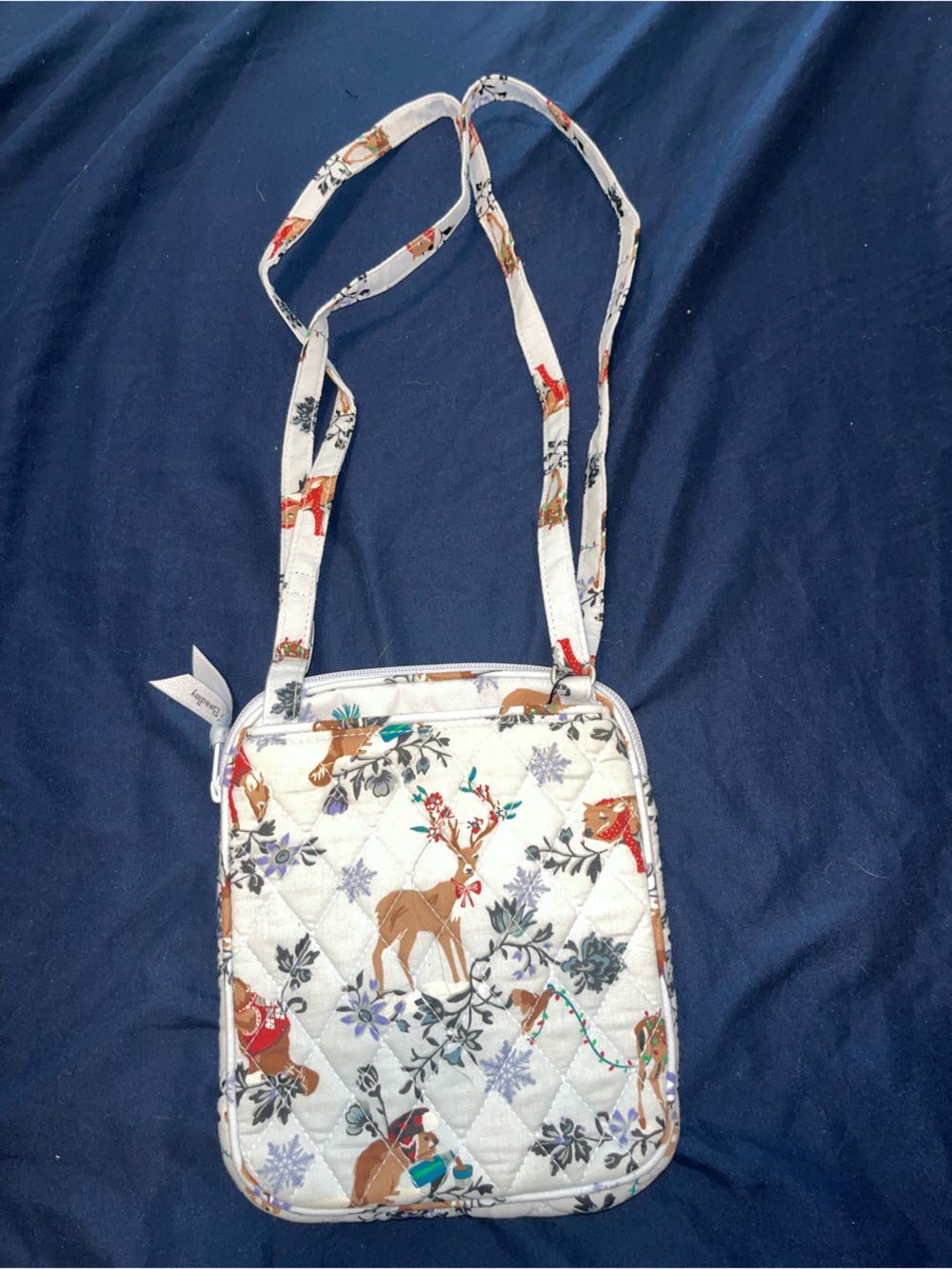 Vera Bradley White Quilted Crossbody with Deer and Floral Accents
